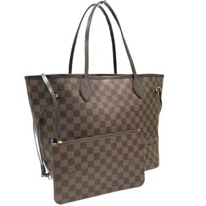 Louis Vuitton Neverfull Damier Ebene Brown Tote Bag Handbag Shoulder Red